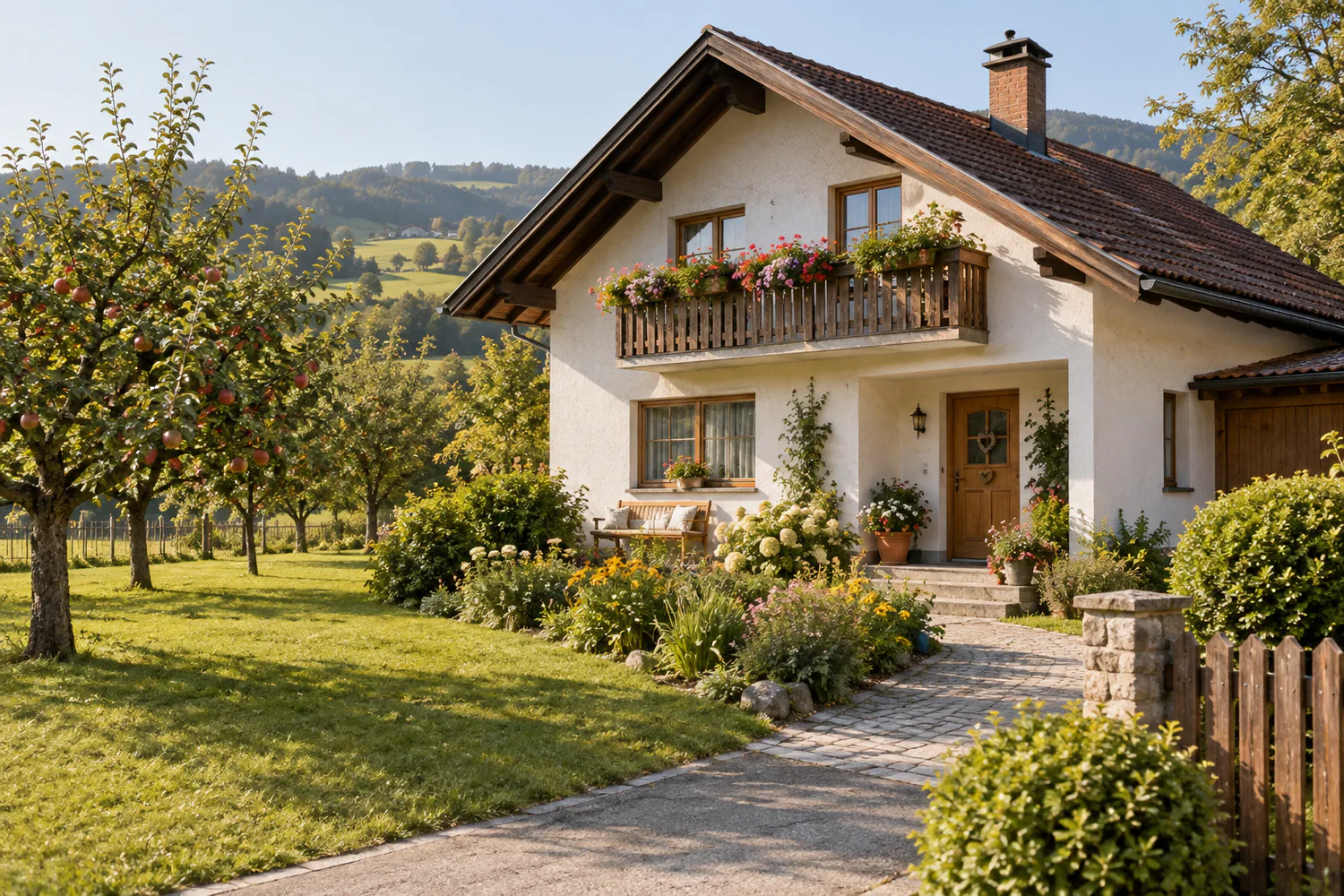 Haus mit Obstgarten im österreichischen Voralpenland
